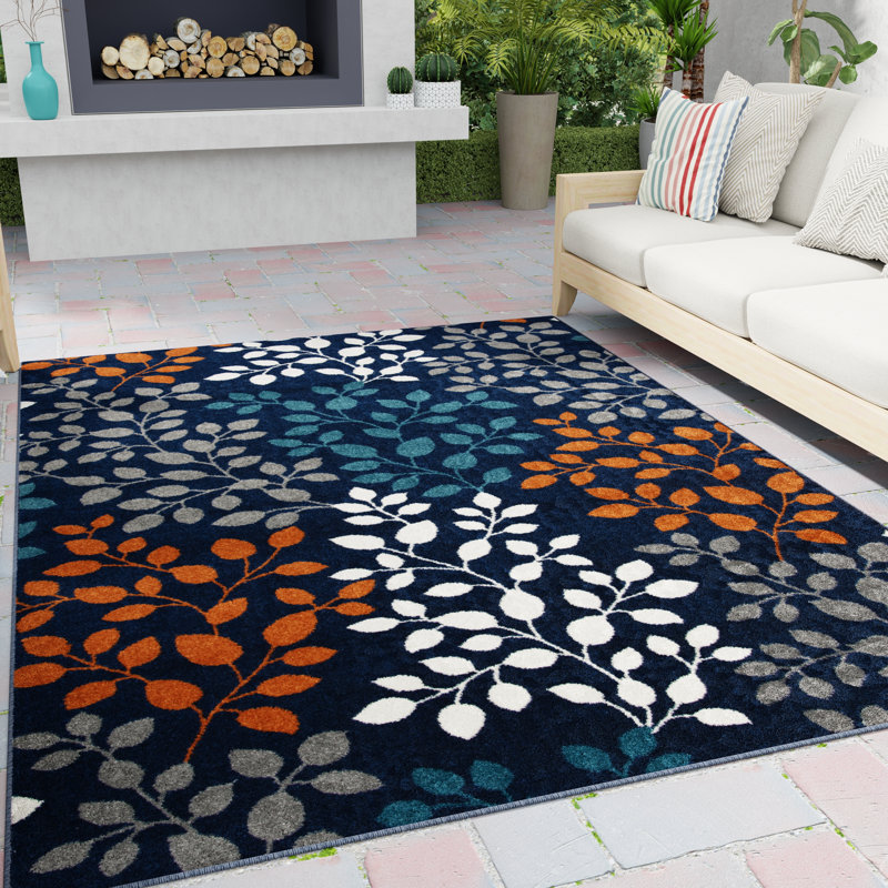Tapis d'intérieur / extérieur bleu en polypropylène touffeté à la machine Ketchum, Rectangle 2 pi x 3 pi
