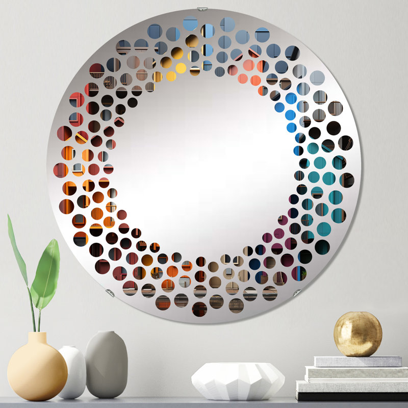 Colorful Rainbow Village I - Miroir mural à pois | Rond, 23,6 po x 23,6 po