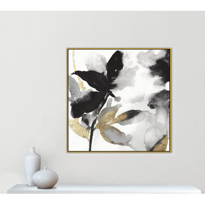 Black Petals Gold Leaves I Print by Asia Jensen