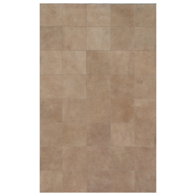 Cowhide Geometric Area Rug in Beige