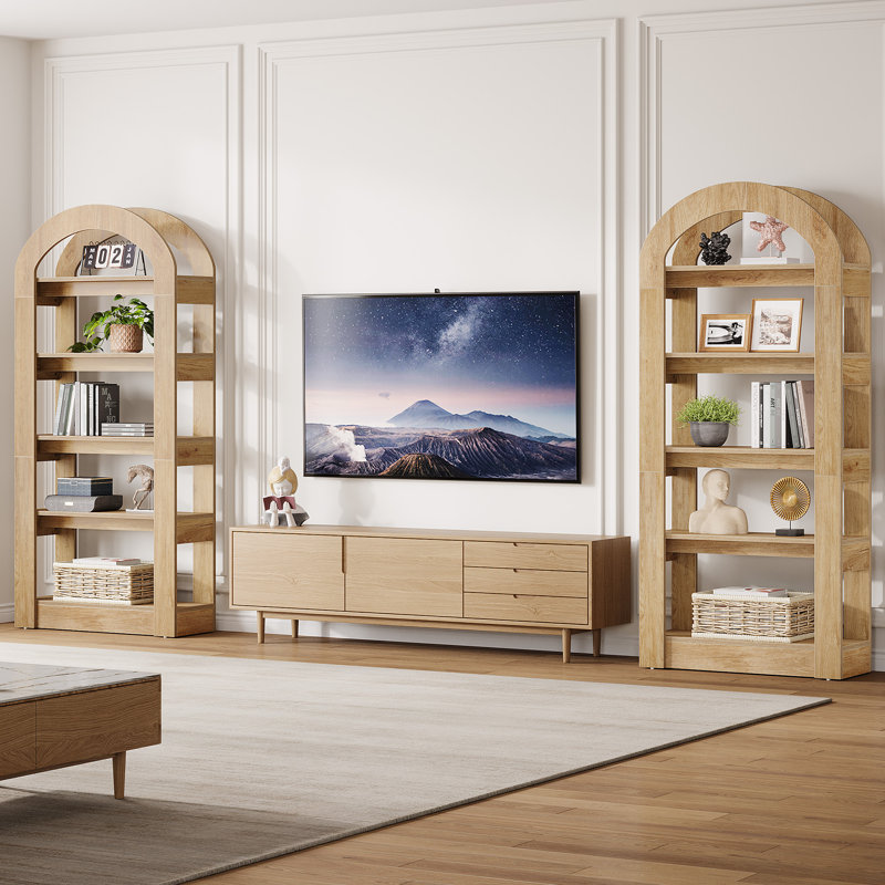 70.9" Tall Arched Bookcase Set (set Of 2), Modern 5-tier Open Bookshelf For Home Office, Bedroom, Living Room