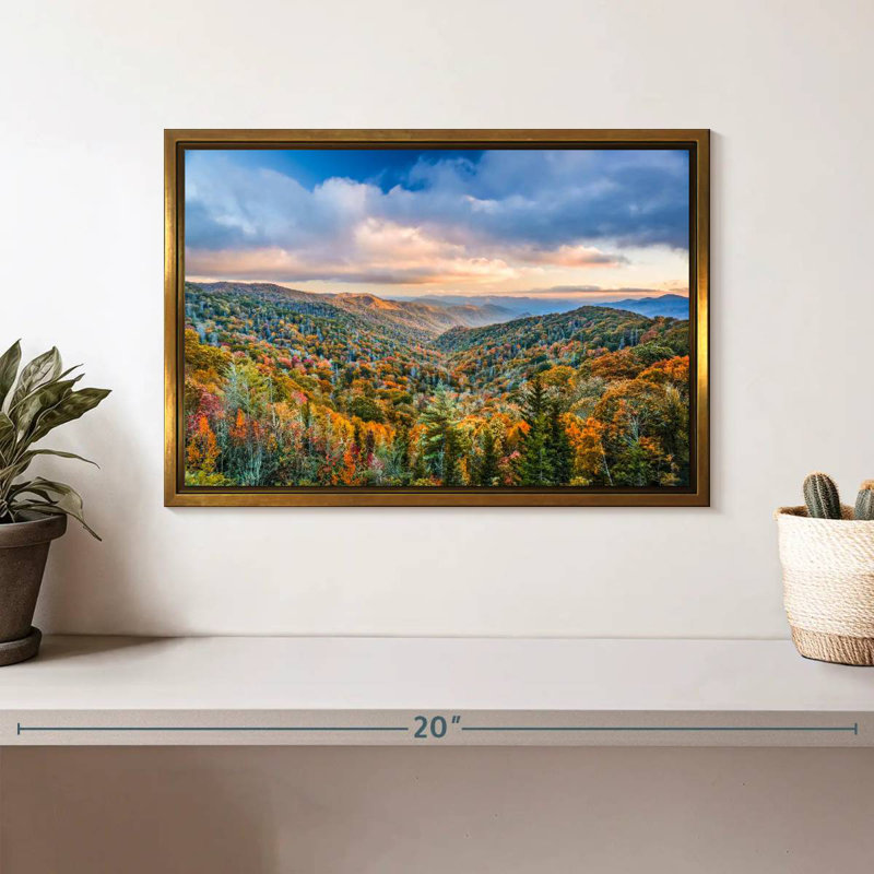 Smoky Mountains at Fall, Cadre flottant doré, 13 po x 9 po