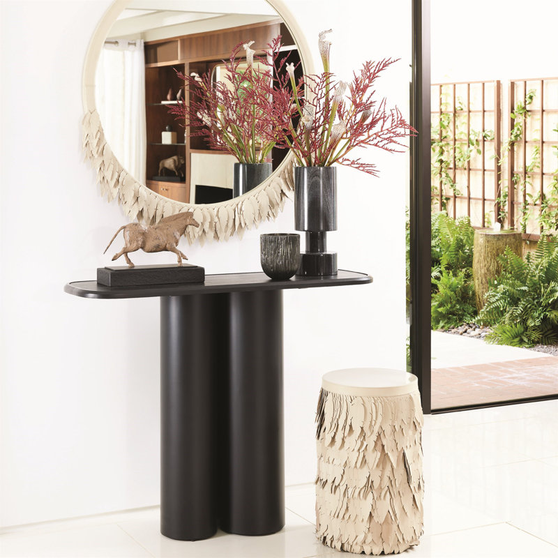 Emily Round Engineered Wood Wall Mirror, White