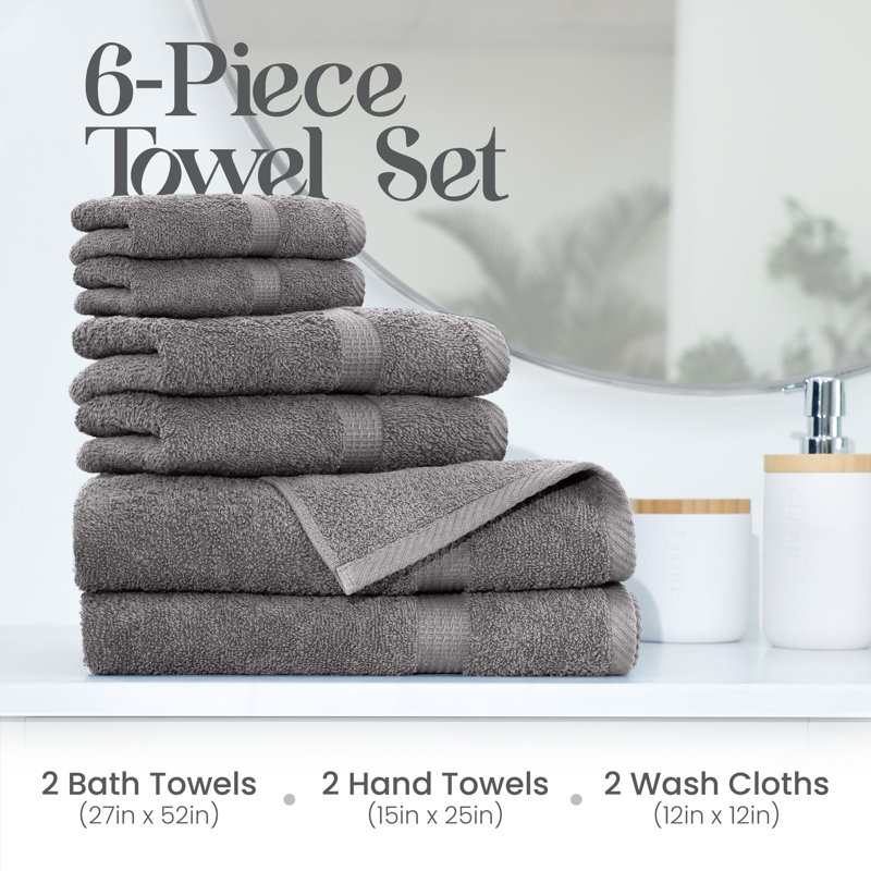 Essentials 6-Piece Bath Towel Set, Monument Gray