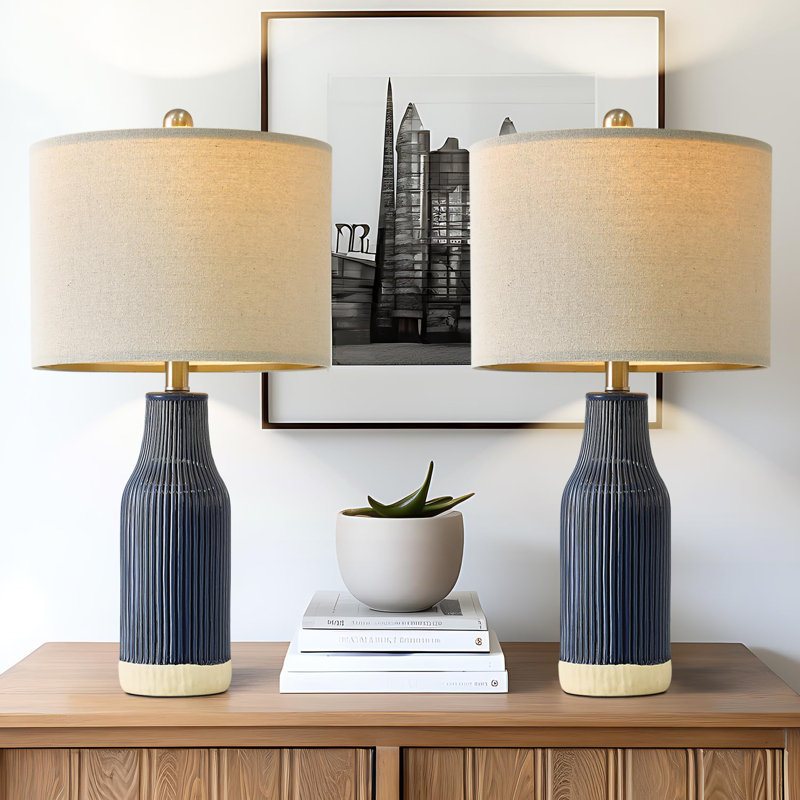 Lenu Ceramic Table Lamp, Blue Ceramic