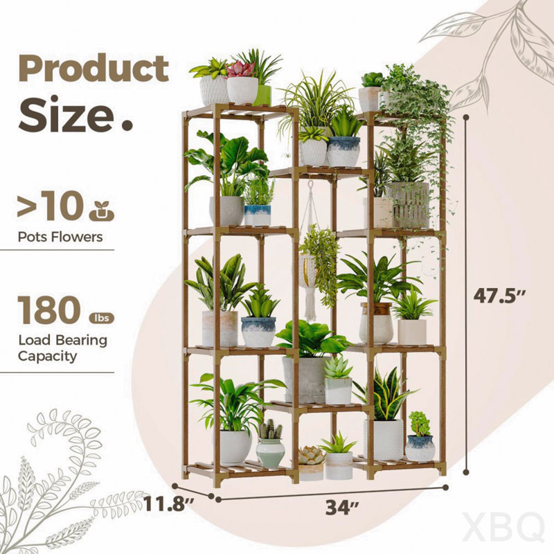 Multiple Plants Pots Wood Flower Stand