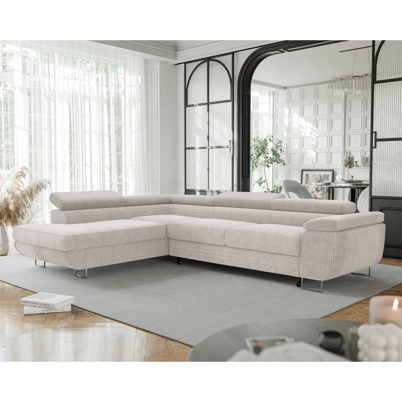 4 Seater Sofa Bed, Beige, Left Hand Facing