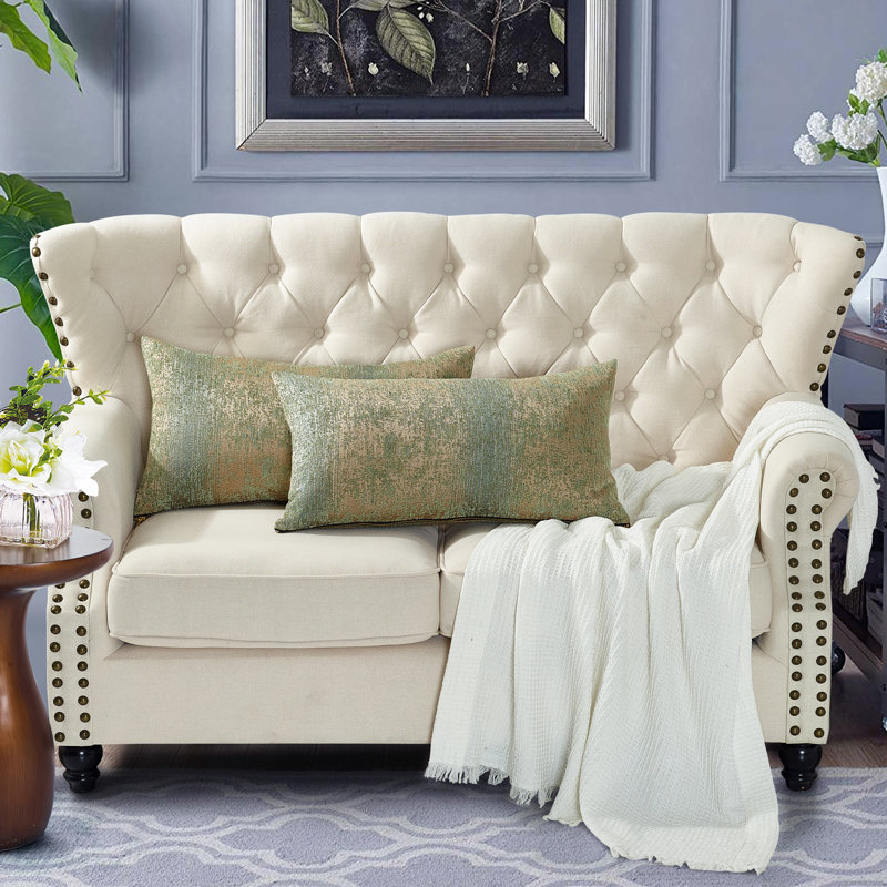 Jacquard Chenille Rectangular Lumbar Pillow Cover, Taupe/Sage