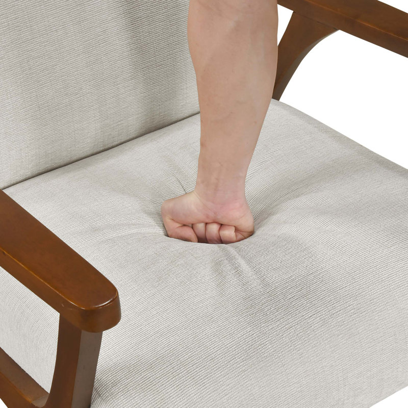 Structure contemporaine en bois d'hévéa et tissu d'ameublement de Chenille, Beige