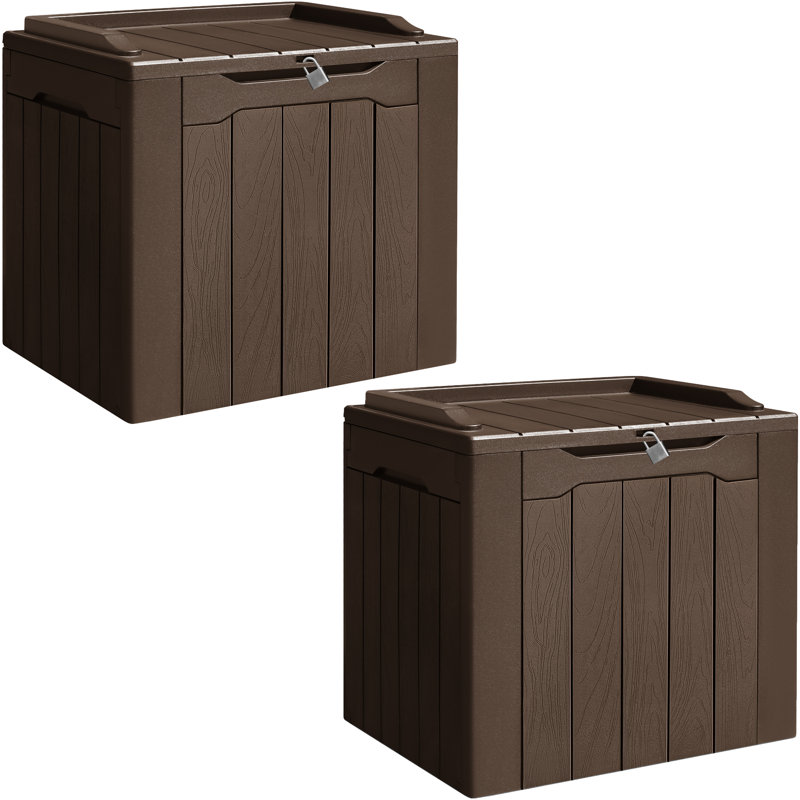 Boîte de rangement verrouillable en résine résistante à l'eau 30 gallons GUNJI, Brun, Ensemble de 2