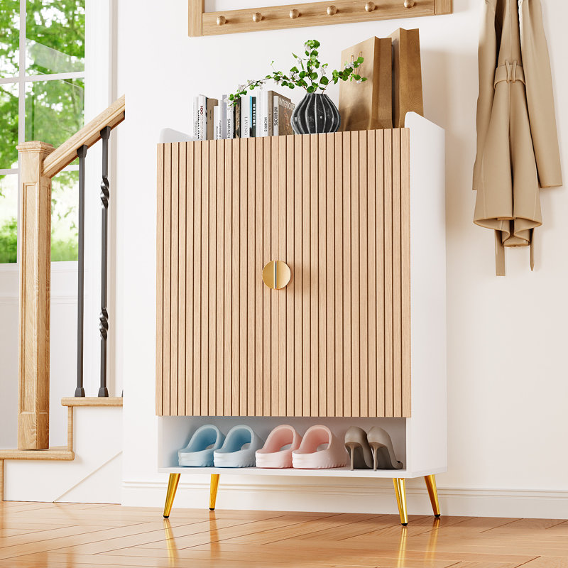 Modern Shoe Cabinet with Adjustable Shelves, Natural