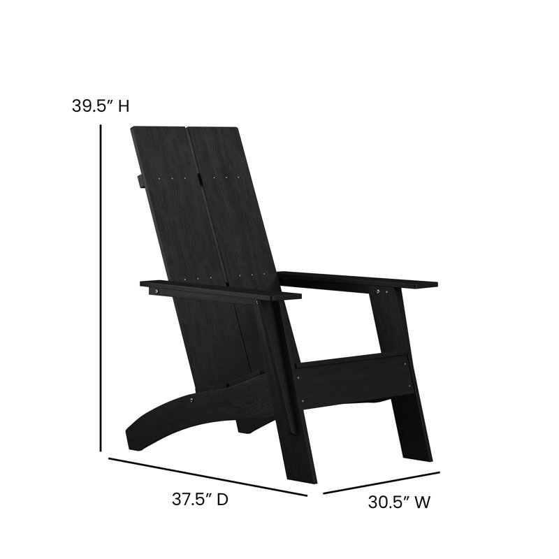 Indoor/Outdoor Modern Dual Slat Back Adirondack Style Chairs, Black