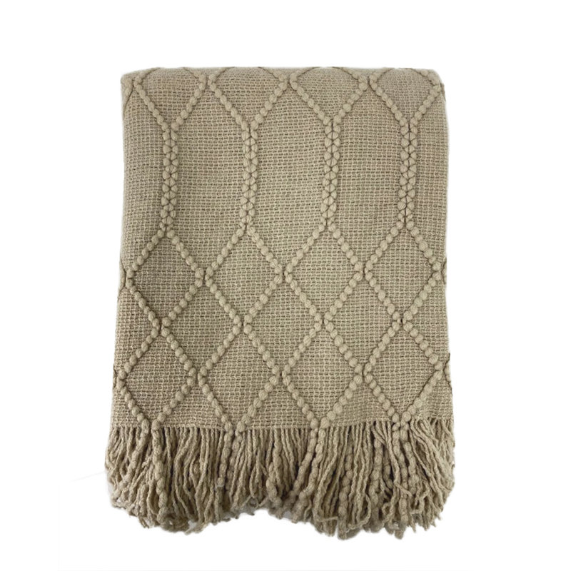 Irregular Rhombus Knitted Throw Blanket, Khaki