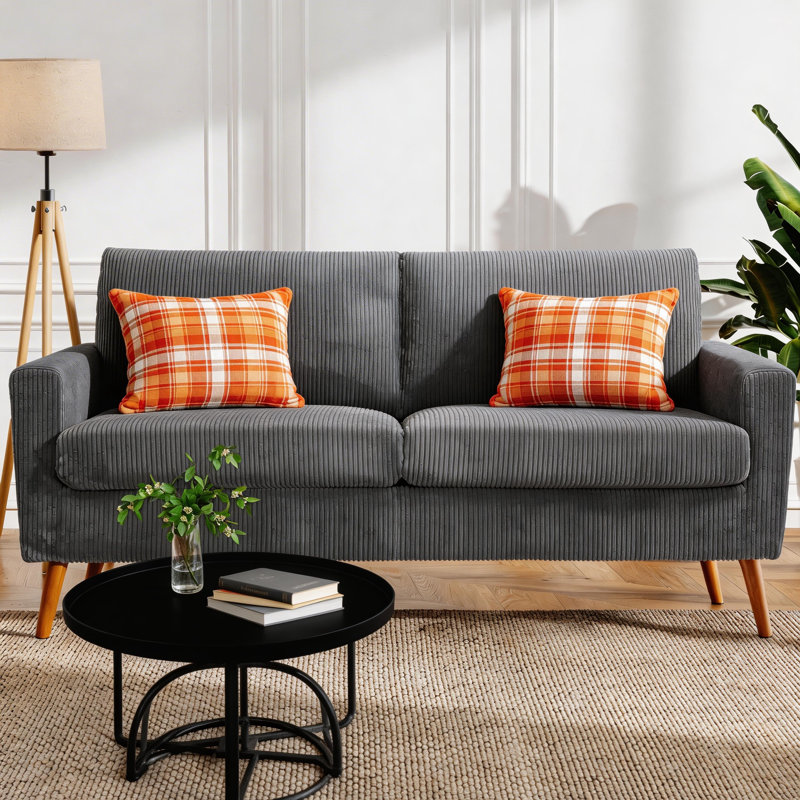 Causeuse standard rembourrée, H 35 po x l 68 po x P 30 po, Velours côtelé gris foncé