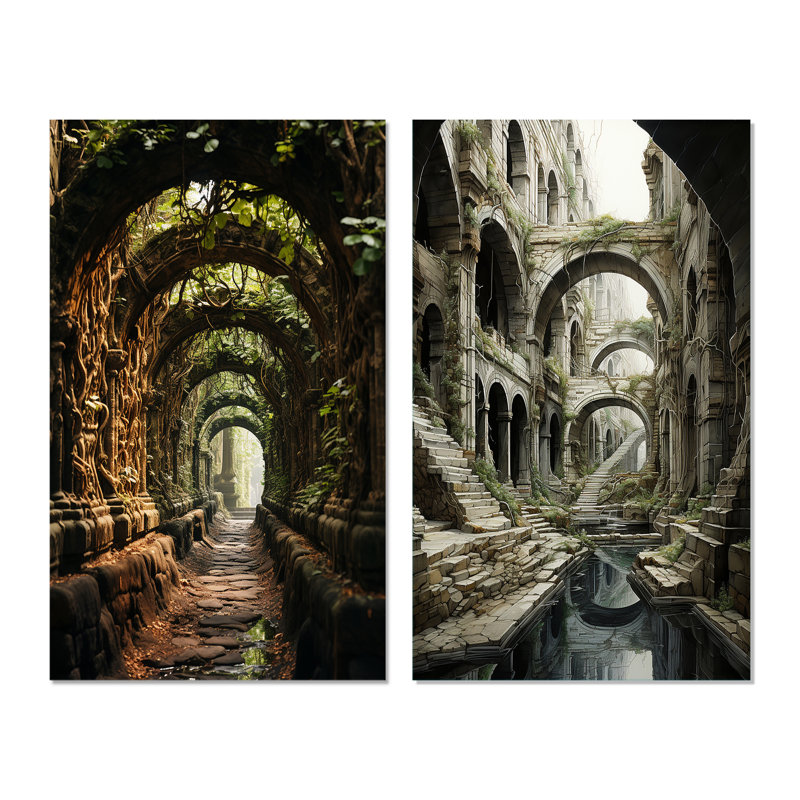 «Tunnel Architectural Ruinns Symphony», 2 pièces, Toile tendue, H 40 po x l 40 po