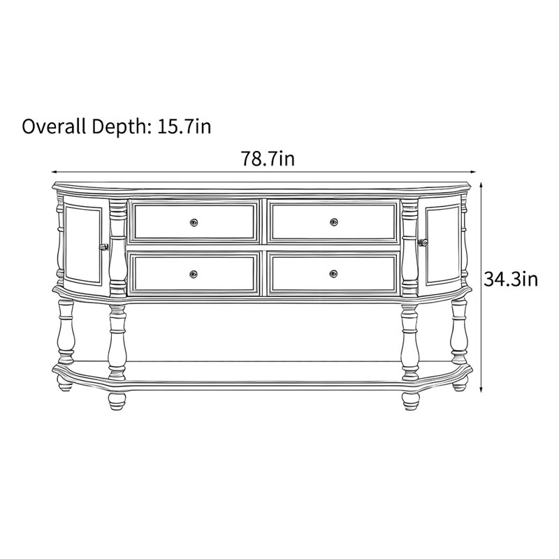 Console en bois massif 78,7 po , Bleu, Bleu