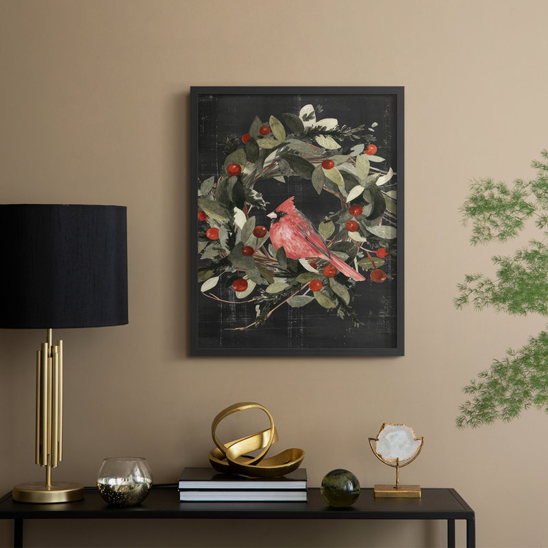 «Christmas Cardinal I», reproduction encadrée - bois massif, Noir, noir, noir, noir, H 30 po x l 24 po