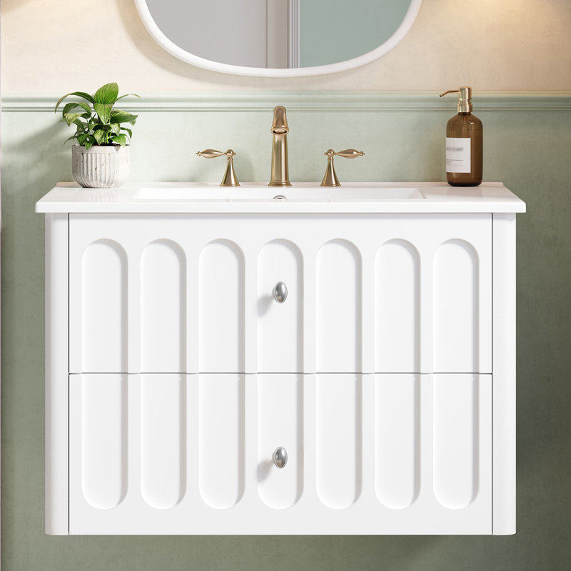 Meuble-lavabo mural 30 po avec lavabo en céramique, Blanc