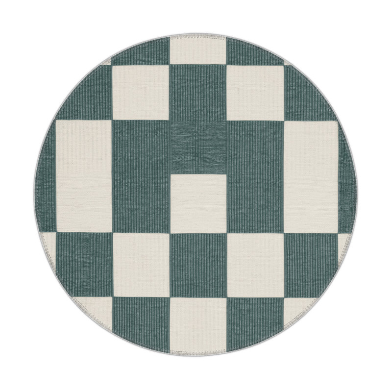 Checkered Beige Indoor and Outdoor Area Rug, Rectangle 3' x 5'