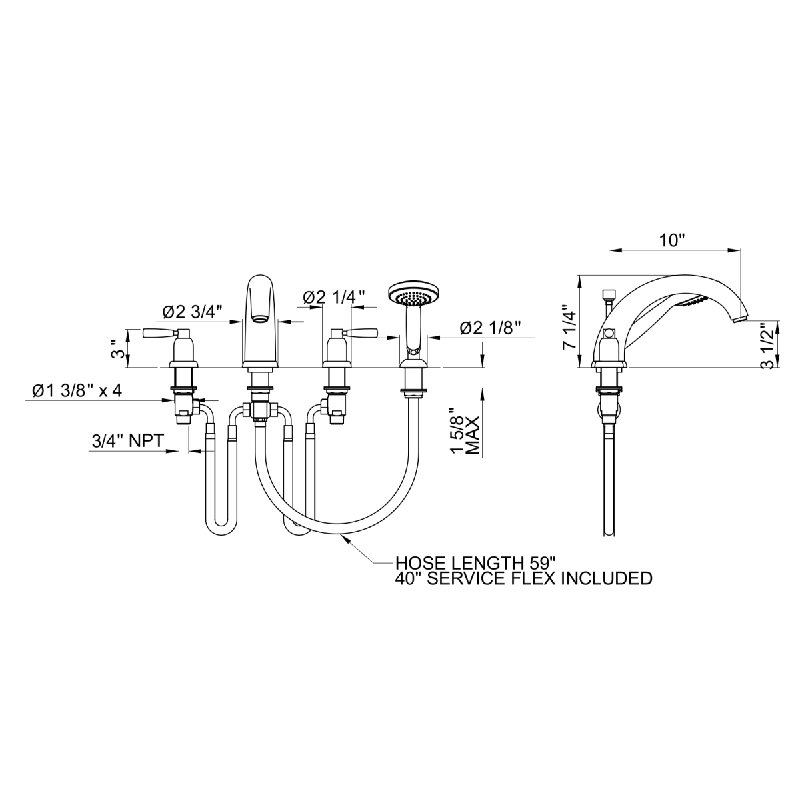 Holborn 4-Hole Deck Mount Tub Filler With U-Spout, Unlacquered Brass, Lever Handle