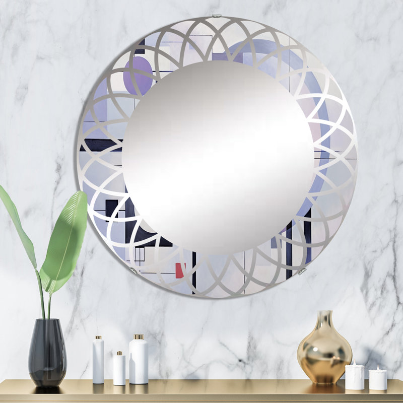 Mauve suprématisme dynamique Rhythm II - Miroir mural moderne rond, 32 po x 32 po