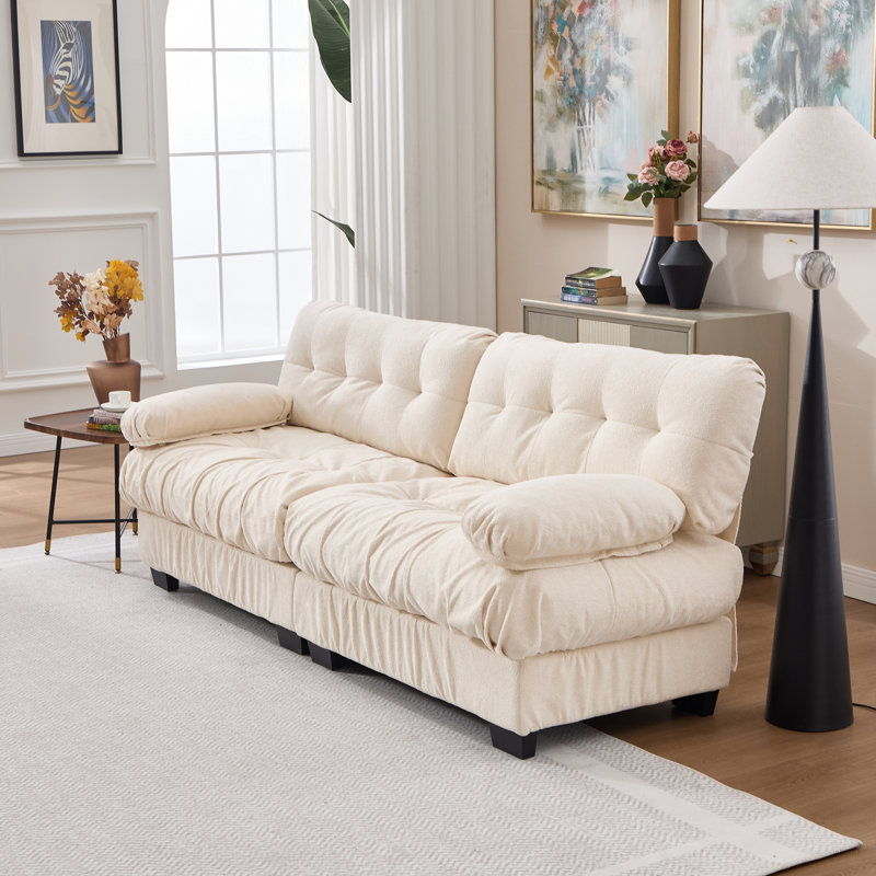 Canapé modulaire Cloud Couch avec sièges profonds et coussins, Beige, 35" H x 88" W x 35" D