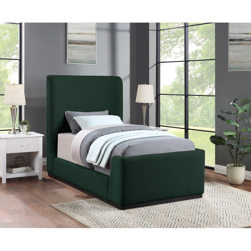 Oliver Boucle Fabric Queen Bed, Green Boucle Fabric, Twin