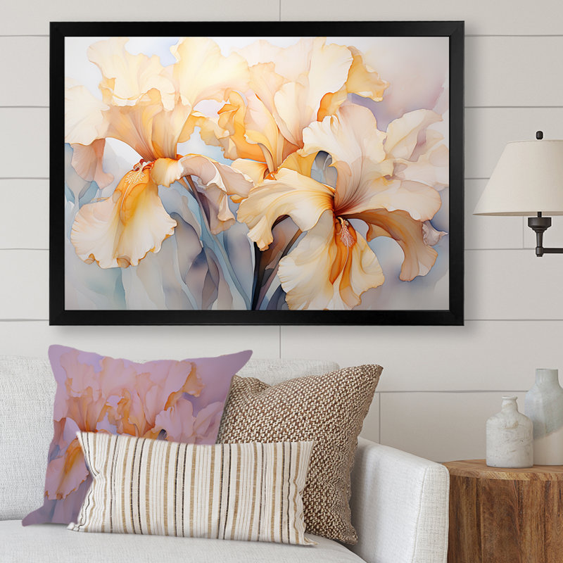 «Beige Minimalisme Irises Serenity Blooms» sur toile, Cadre simple noir, H 16 po x l 32 po x P 1 po