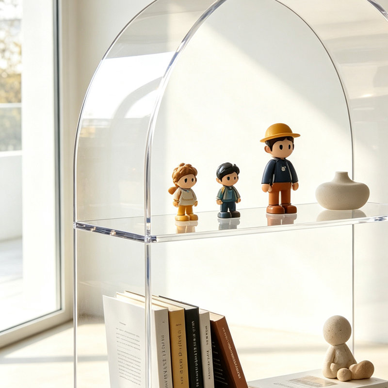 Bibliothèque vitrine en acrylique transparent en arc, H 55,12 po x l 23,62 po x P 11,81 po, Bleu