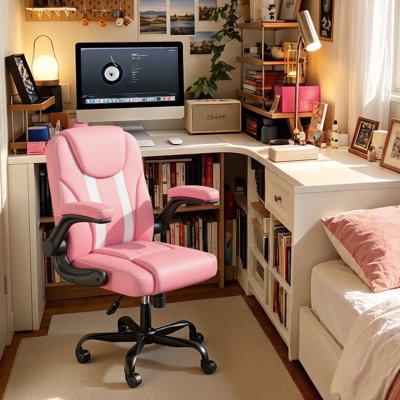 Fauteuil de bureau ergonomique en cuir, fauteuil pivotant à réglage de l'inclinaison avec accoudoirs rabattables et revêtement résistant à l'eau
