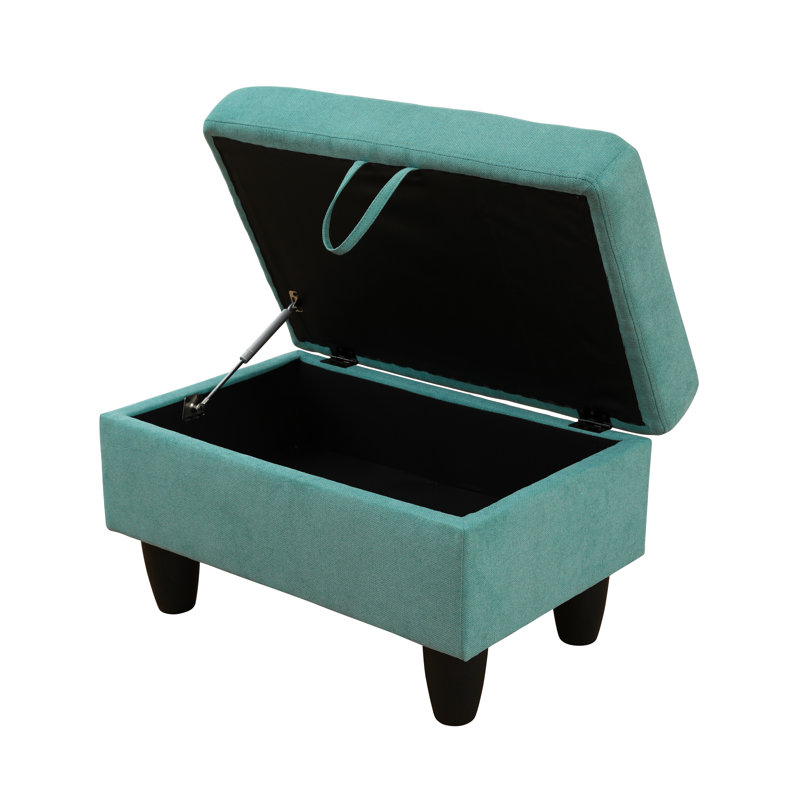 Repose-pieds de rangement rectangulaire 28,5 po Keevha, Lin bleu turquoise