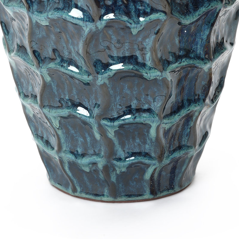 Jardinière en céramique Coastal, bleu sarcelle brillant avec motif texturé