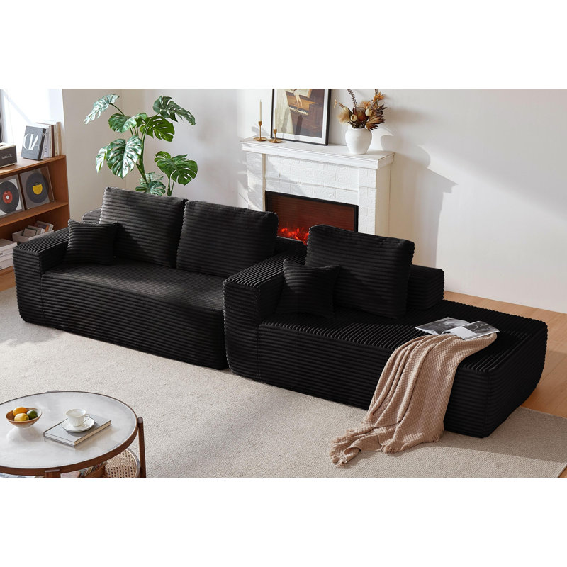 Canapé modulaire de 104 pouces avec méridienne en L et poches latérales, conception modulaire moderne pour le salon / chambre à coucher, sans assemblage requis, tissu moelleux, noir, droite