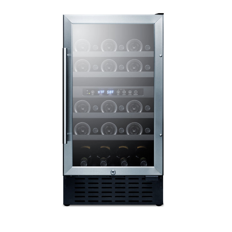 Summit Appliance Dual Zone 17.75'' 28 Bottle Wine Refrigerator with Reversible Door, Black