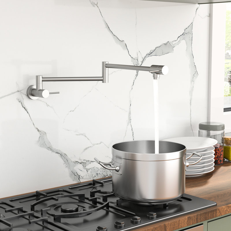 Robinet remplisseur mural à un trou avec deux poignées, finition nickel brossé, bras pivotant à 360 °, fabrication pivotante pliable en laiton massif, idéal pour robinet de cuisine, nickel, pivotant, design