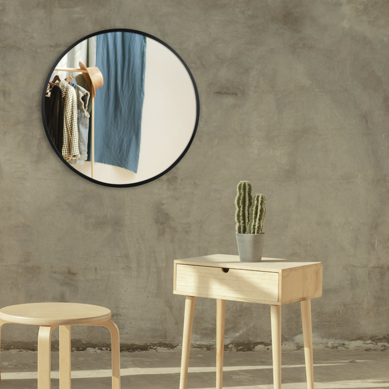 Miroir mural moderne et contemporain, Noir, 28 po x 28 po