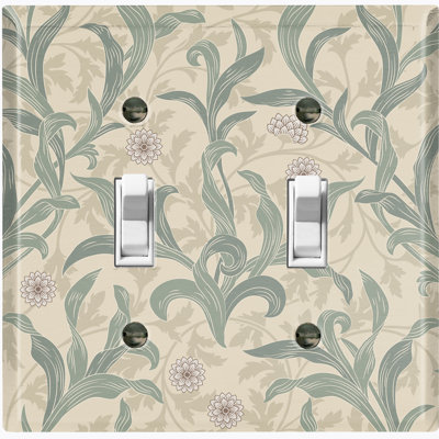 Flower Damask Leaves Olive Green Nature Themed 2 - Gang Toggle Light Switch Standard Wall Plate