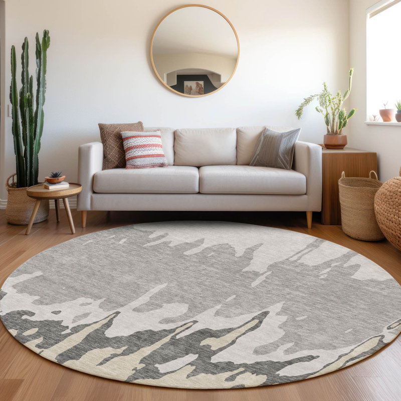 Premium Machine Washable Prisco Gray Rug, Round 8'