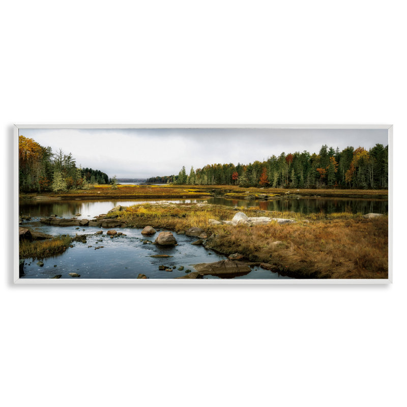 Low Tide River View Framed Giclee, design by D. Burt, 10" H x 24" W, Coastal White Framed Giclee