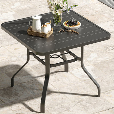 Table de salle à manger d'extérieur, table de salle à manger de patio avec trou de parasol de 1,57 po, mobilier d'extérieur en métal pour patio, terrasse, piscine et cour, résistant aux intempéries