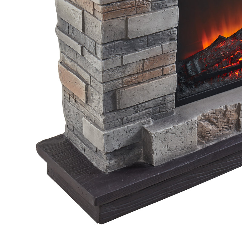 28'’ Electric Fireplace With Faux Stone Mantle, 40" H x 45" W x 11.5" D, Gray