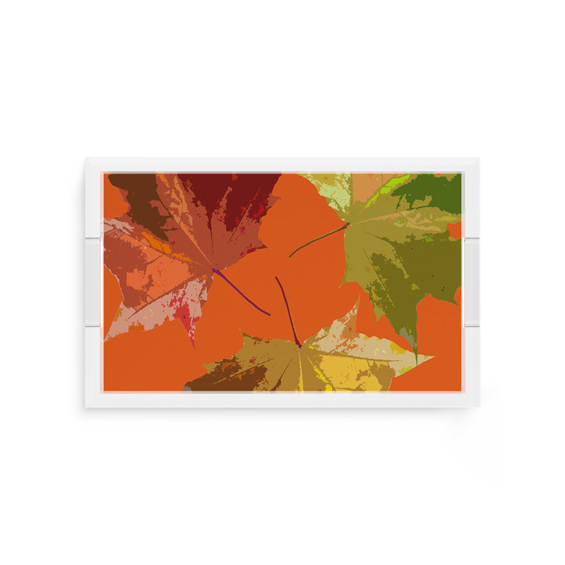 Plateau décoratif rectangulaire feuilles d'automne en acrylique, L 12,5 po x P 7,75 po x H 2 po, Orange