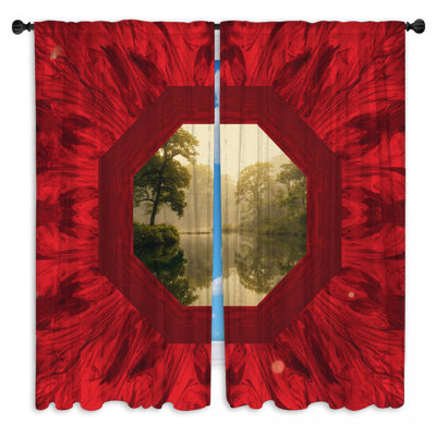 Octagonal Forest Reflection Window Curtains Landscape Sheer & Room Darkening - 2 Panels