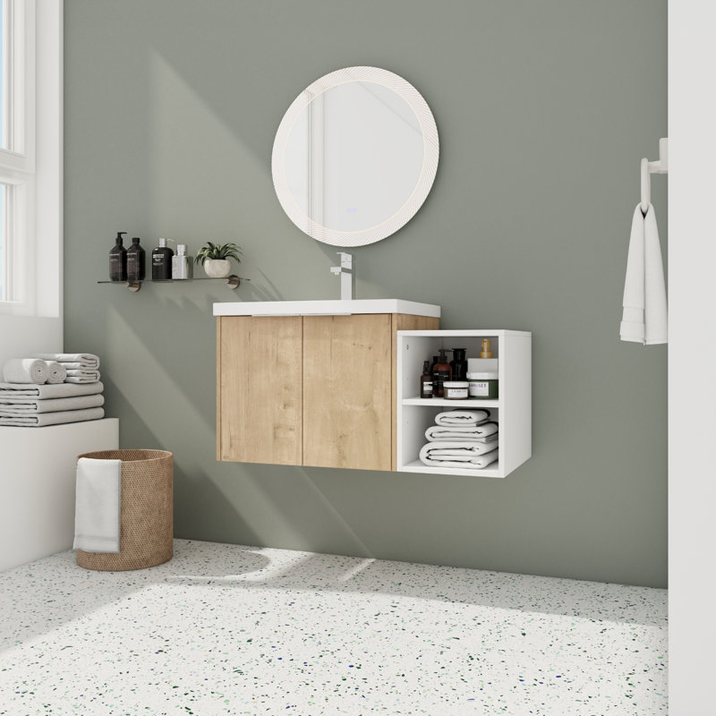 Meuble-lavabo mural simple 36 po avec comptoir en résine, Beige