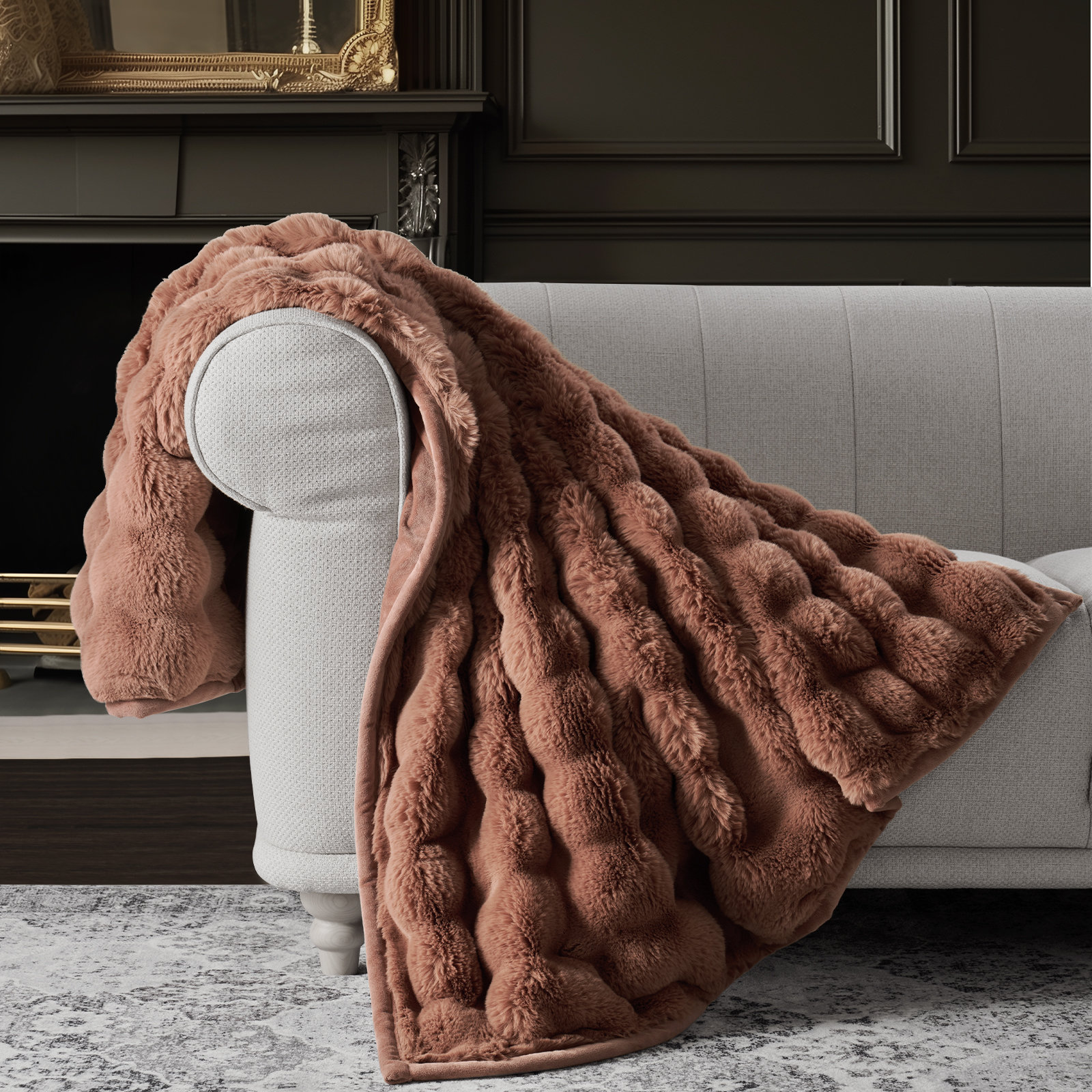 Ridgeline Faux Fur Throw Blanket, Camel, 80" L x 60" W
