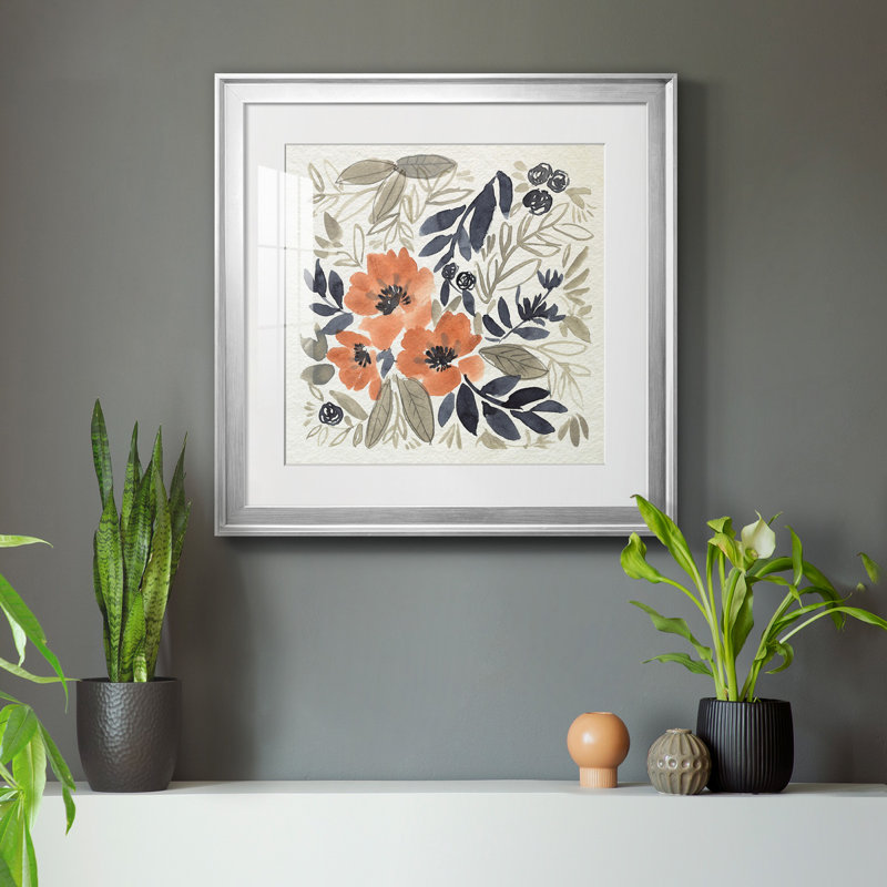 " Sienna And Paynes Flowers II ", Silver, 20" H x 20" W x 1" D, White