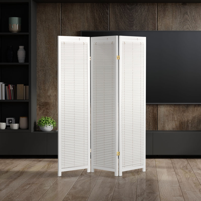 6 Ft. Tall Adjustable Shutter Room Divider White 3 Panel, White, 3