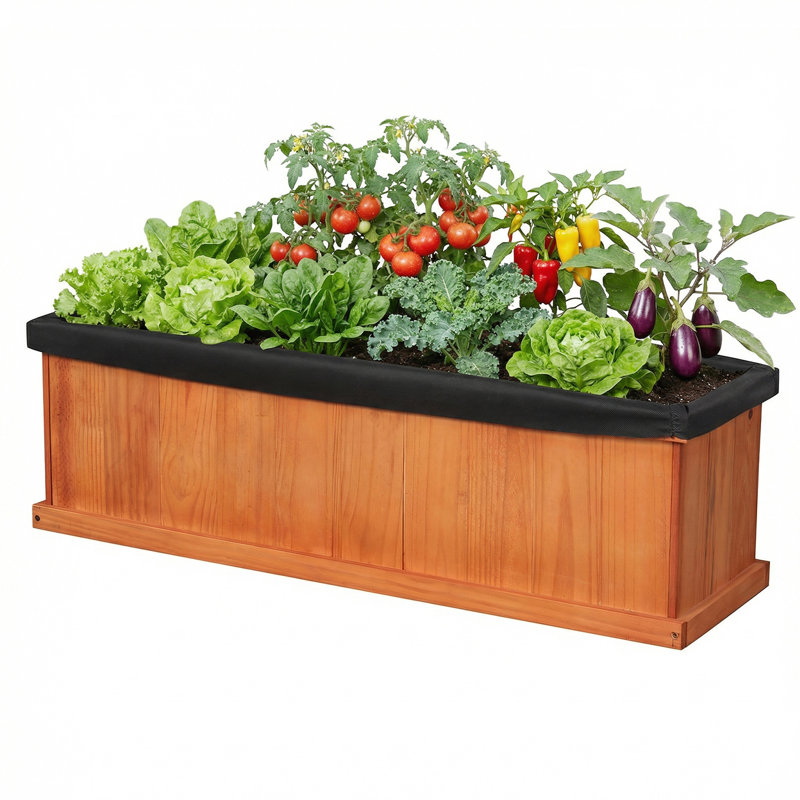 Lit de jardin surélevé en bois avec trous de drainage et doublure pour fleurs, légumes, herbes, 1
