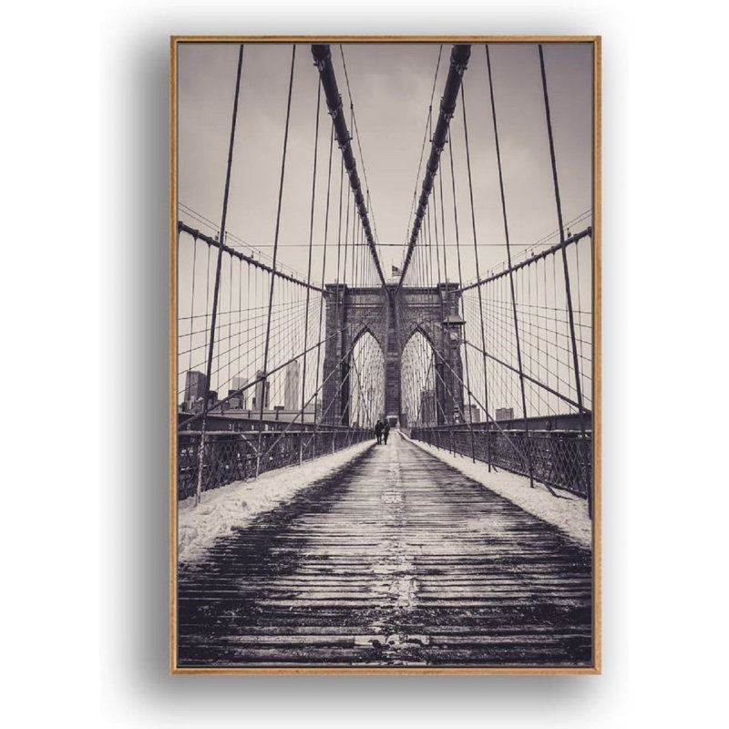 Brooklyn Bridge Black and White Framed Canvas Print, 16" x 24"