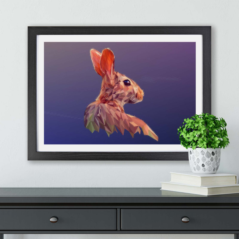 Geometric Rabbit Hare - Framed Print, 62cm H x 87cm W x 2cm D, Black